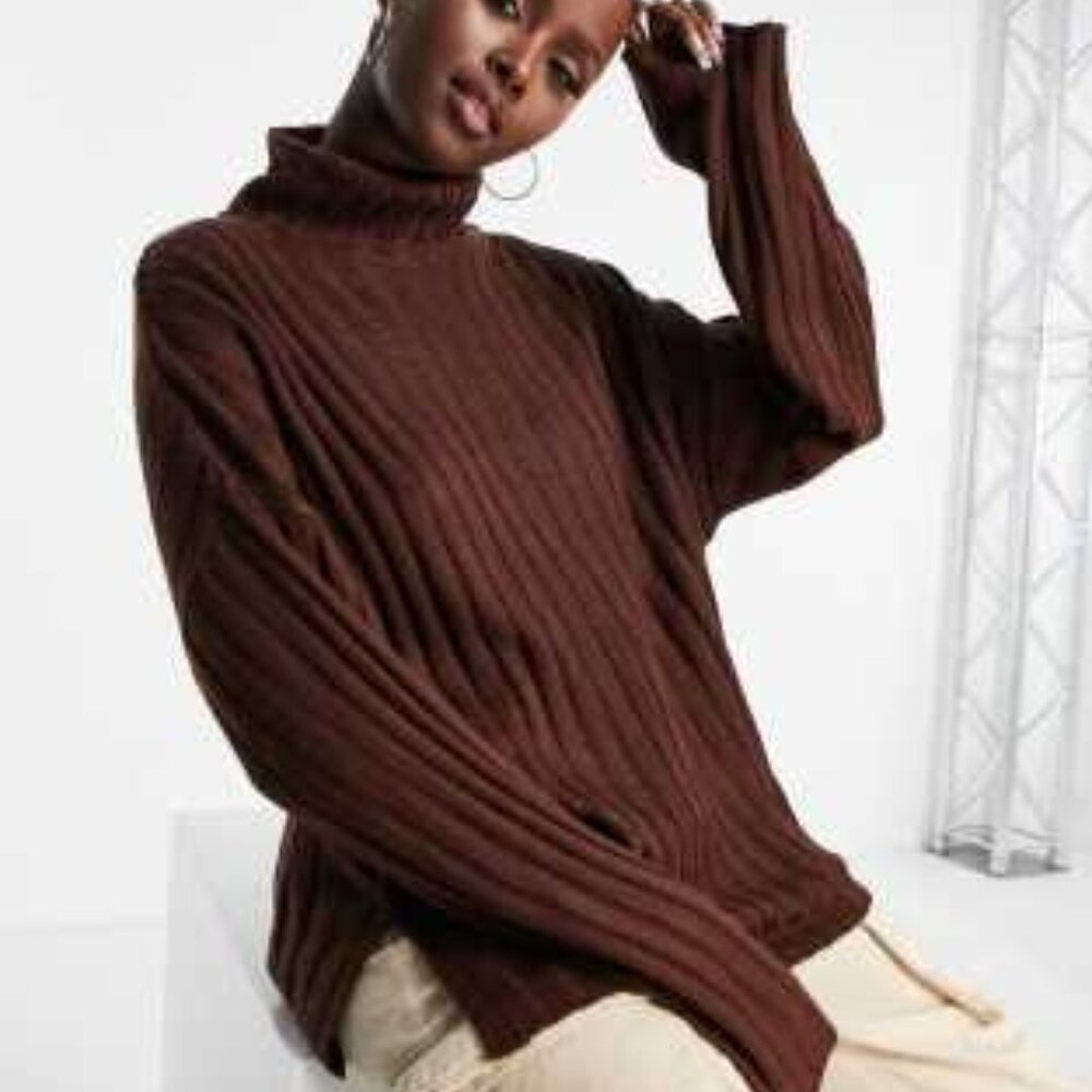 Chunky turtleneck sweater in chocolate brown